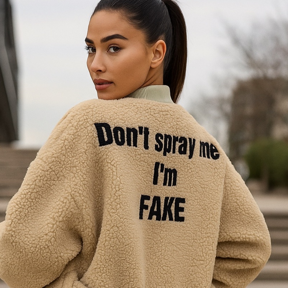 Guess Beige Teddy Jacket - Don’t Spray Me I’m Fake robe style sweater XS